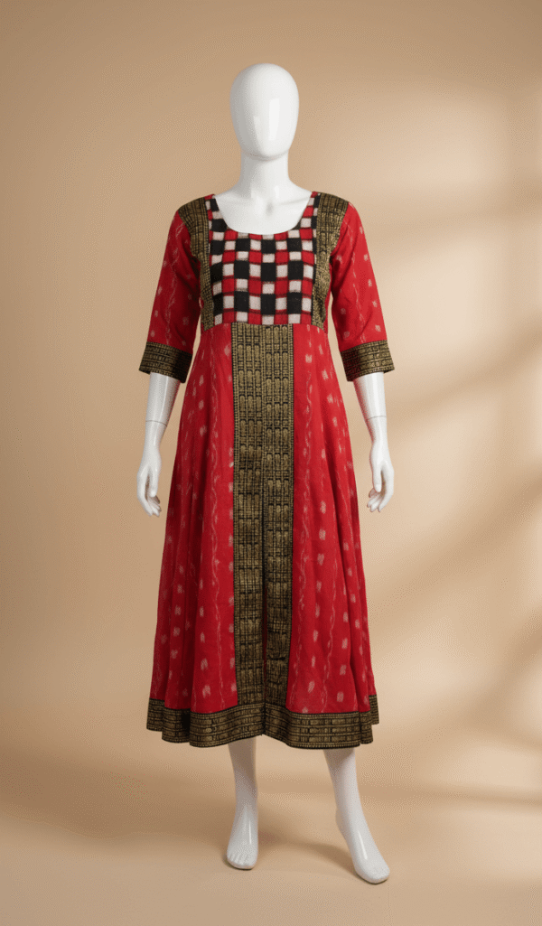 Carrot red sambalpuri cotton kurti