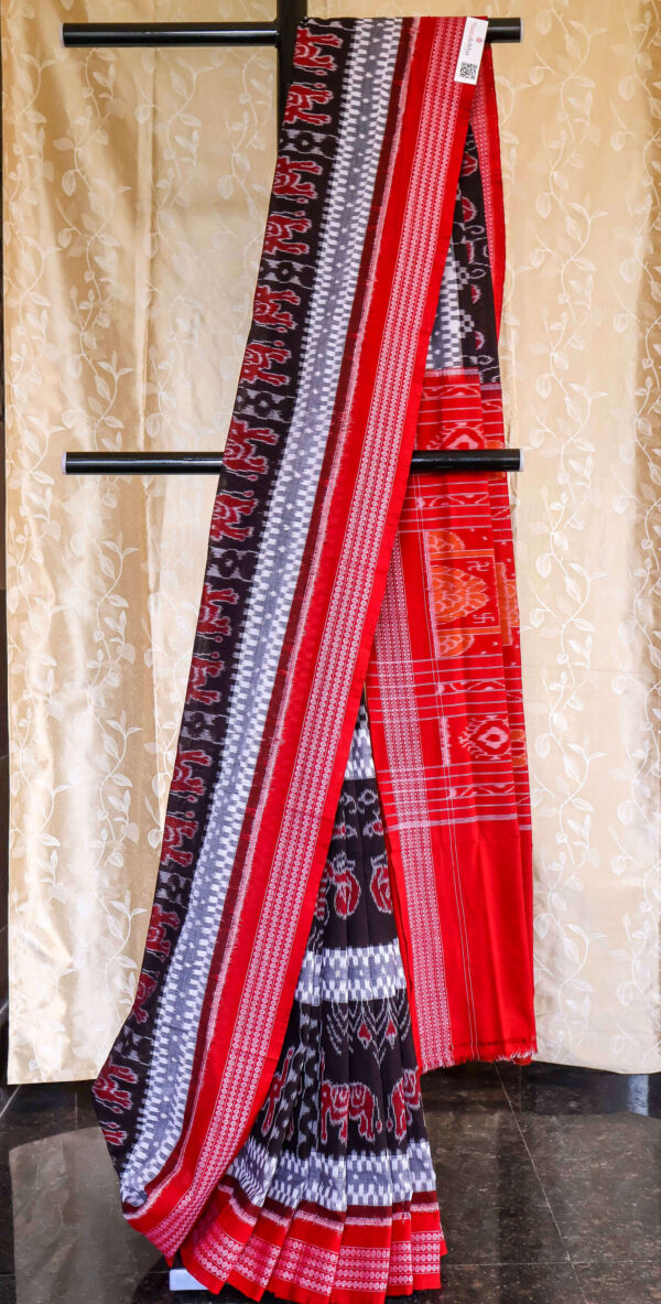 Exclusive red and black sambalpuri cotton saree